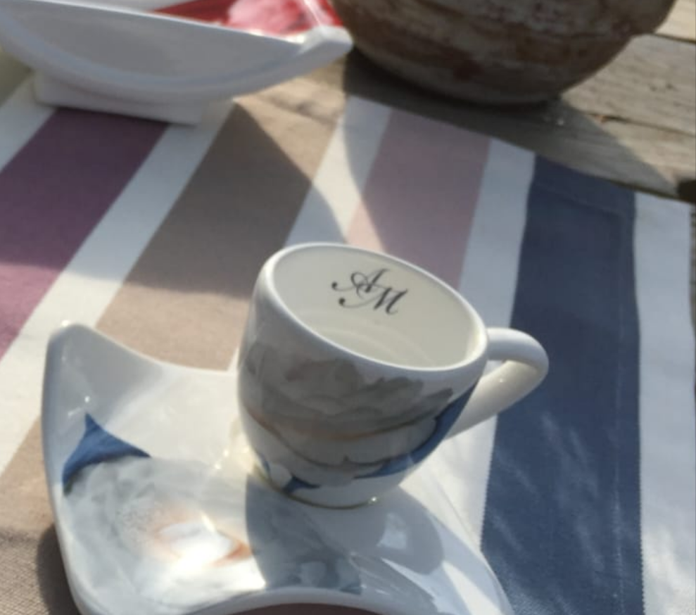Tazzina personalizzata con nome o iniziali e piattino decoro Jardin Ceramiche Viva