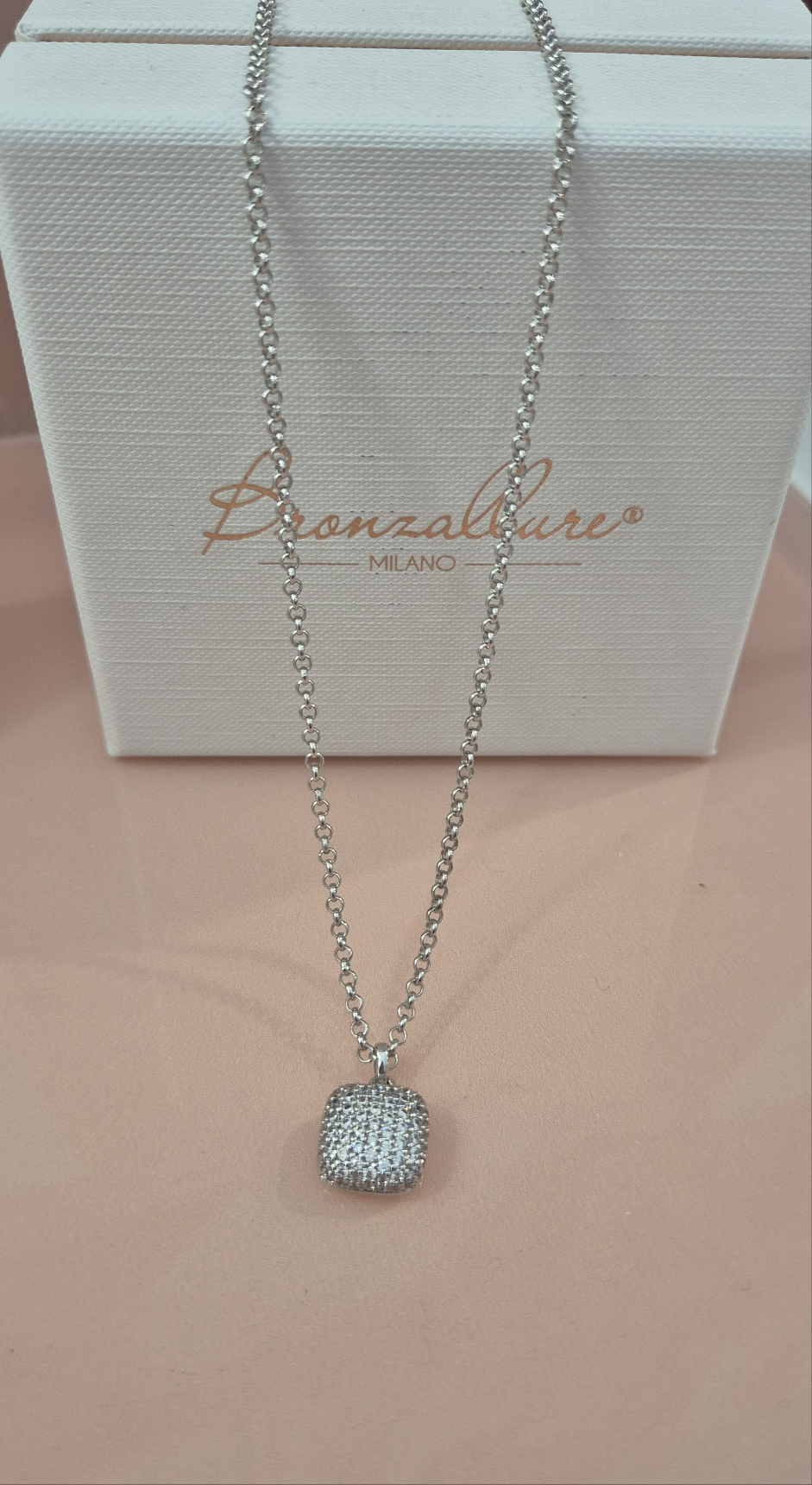 Collana Pendente Pavè Quadrato con zirconi Bronzallure