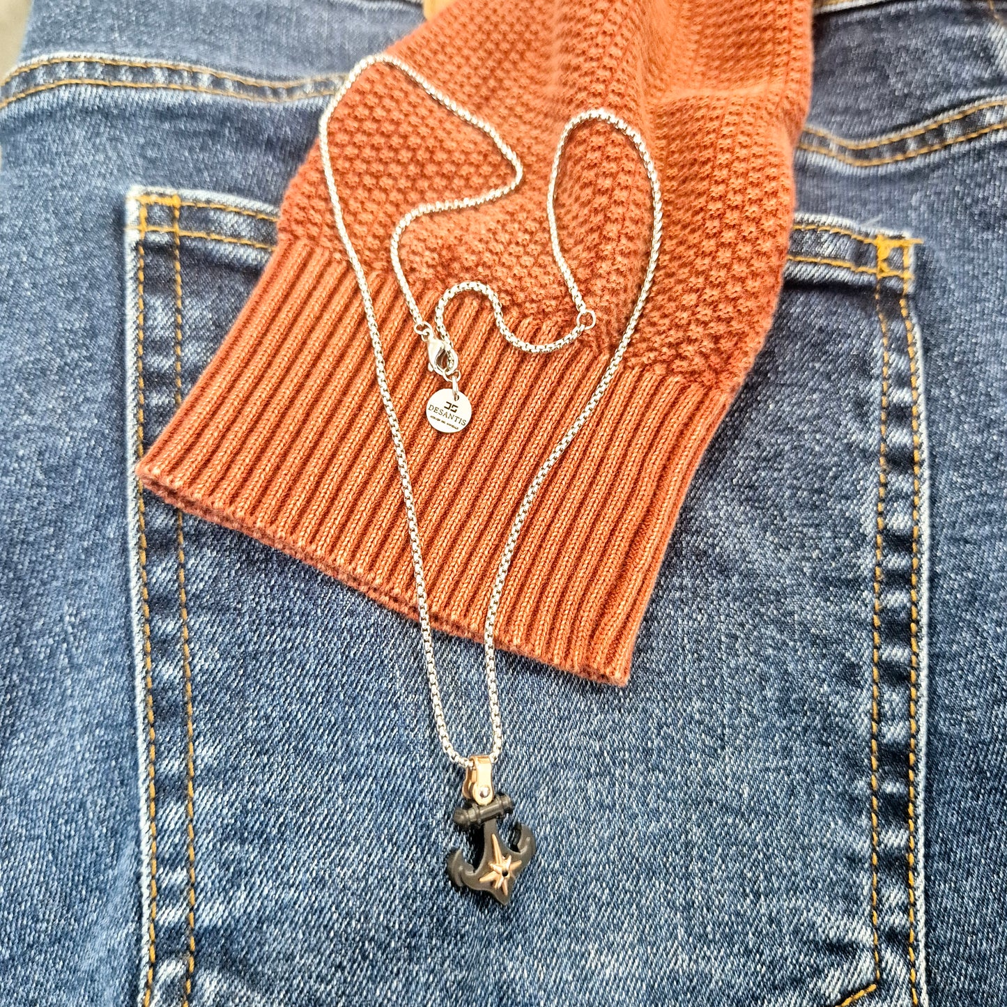 Collana in acciaio con Ancora nera De Santis