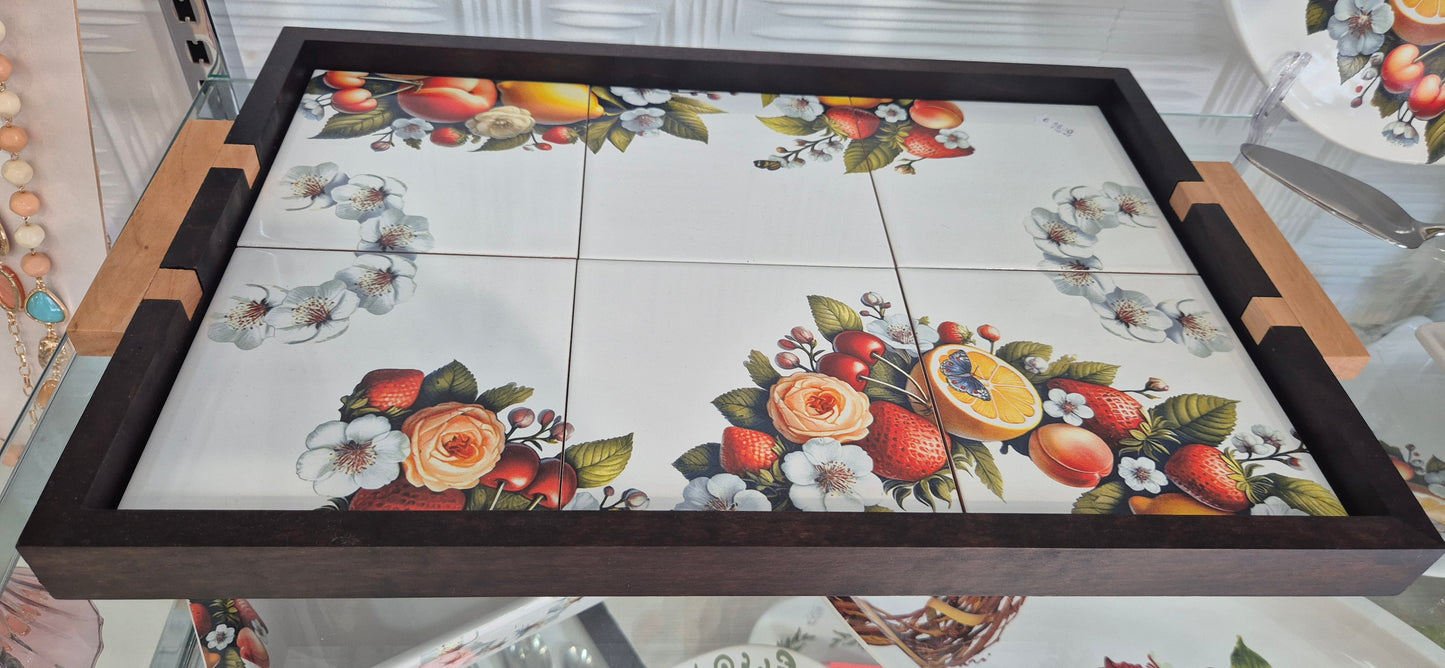 Vassoio Osaka in legno con mattonelle decoro Jardin