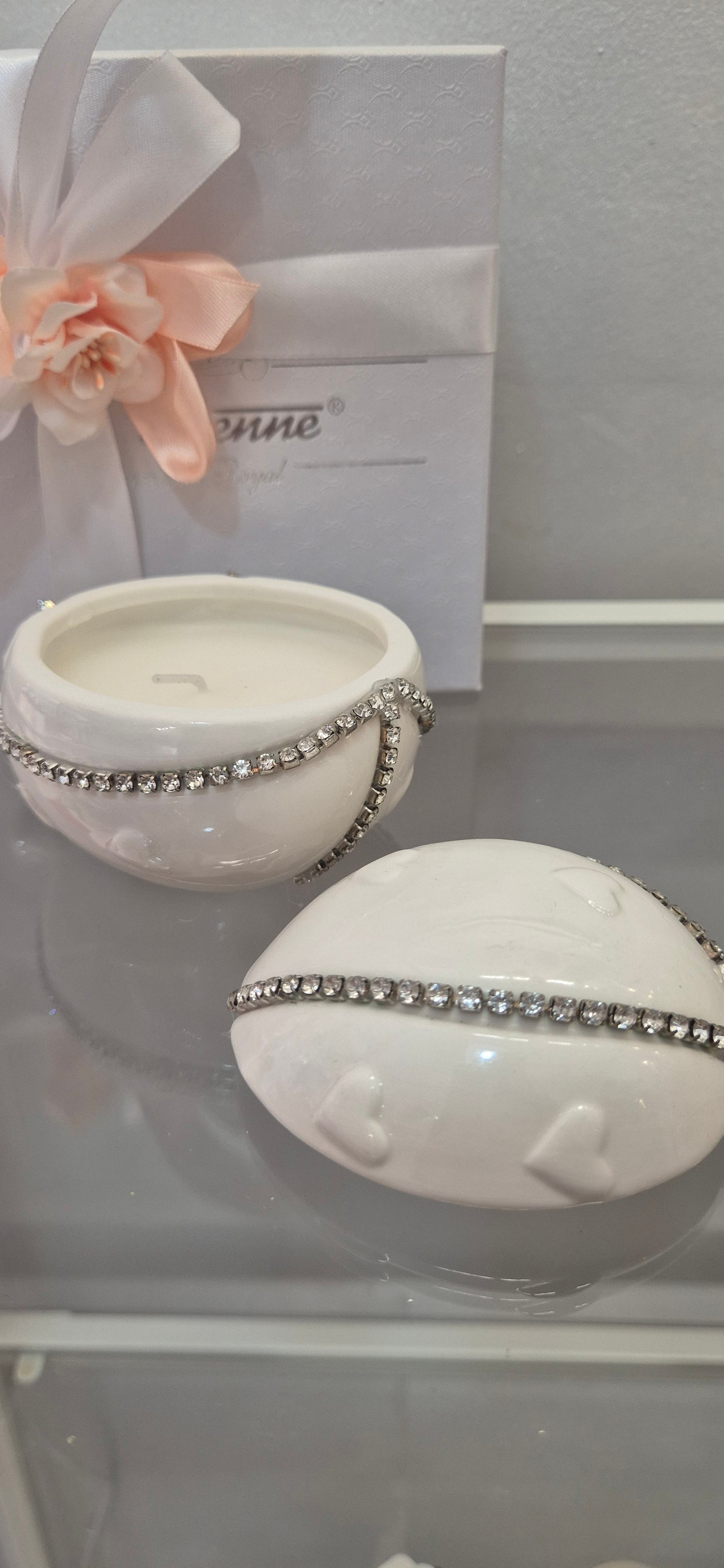 Cofanetto palloncino cuori in ceramica con candela