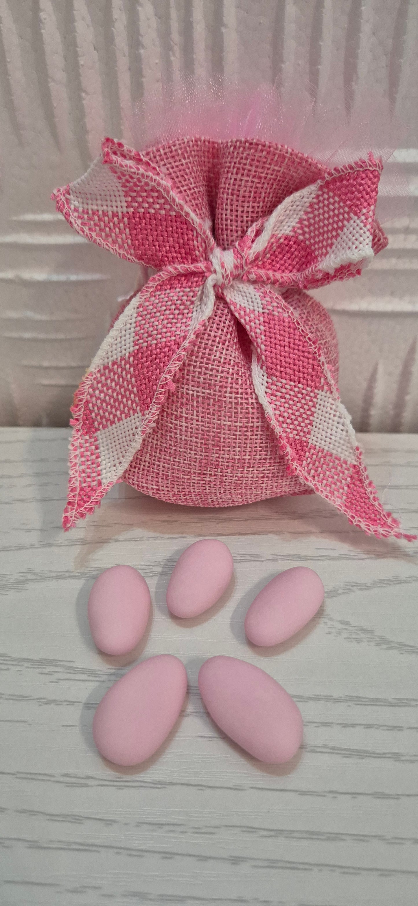 Set 24 Sacchetti Rosa con Fiocco a Quadri