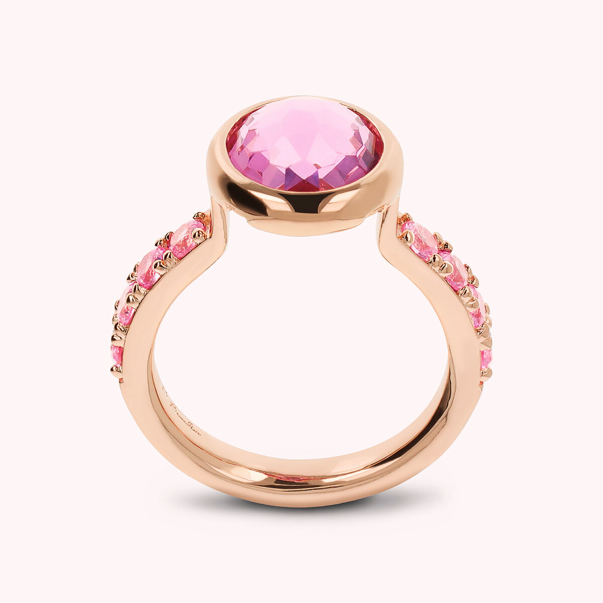 Anello Cocktail con Cubic Zirconia e Prisma Gem Tonda rosa mis 16
