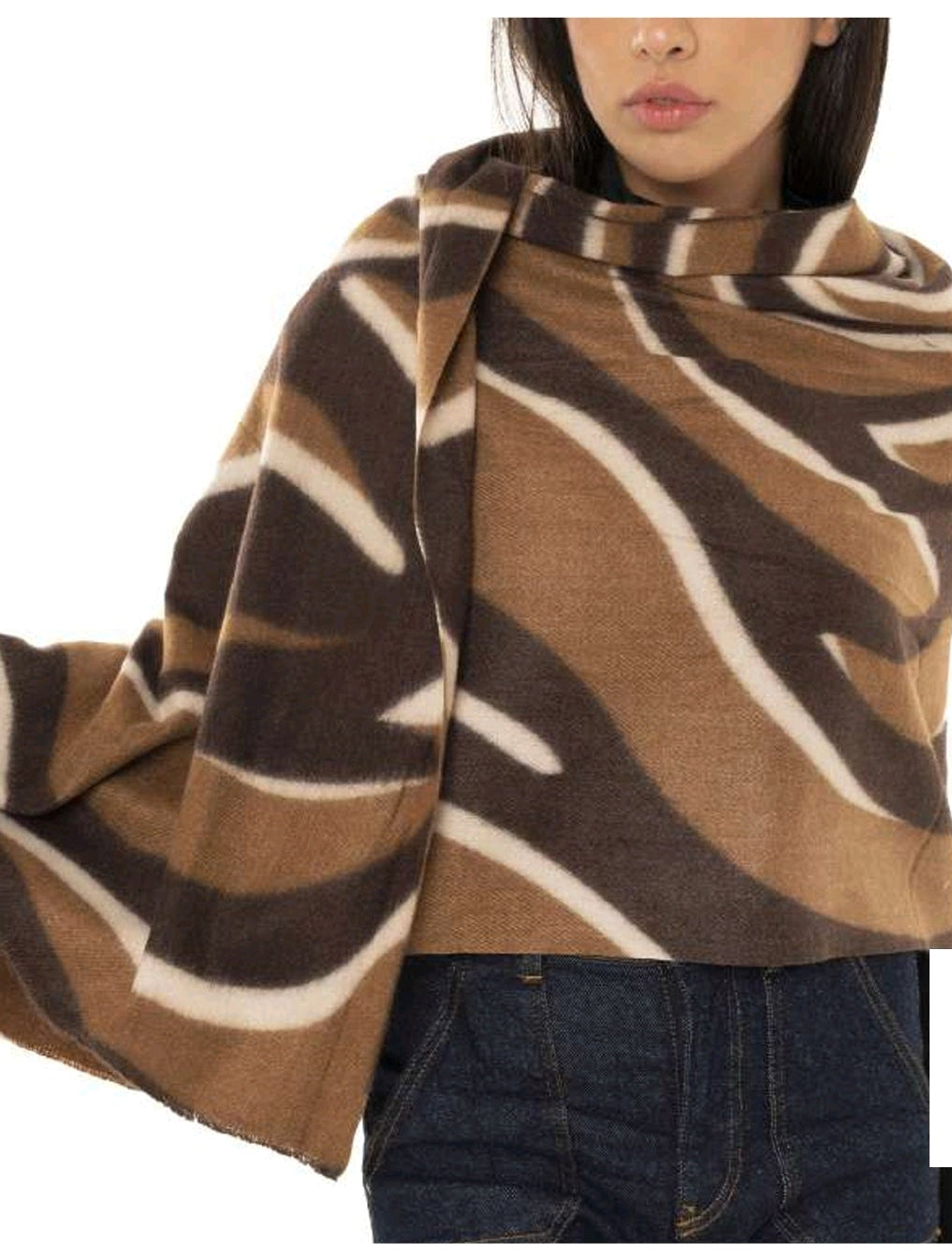 SCIARPA IN LANA CON STAMPA FANGO E MARRONE 90X180