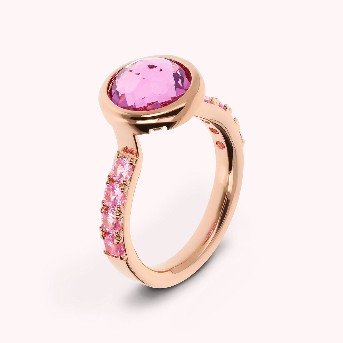 Anello Cocktail con Cubic Zirconia e Prisma Gem Tonda rosa mis 16
