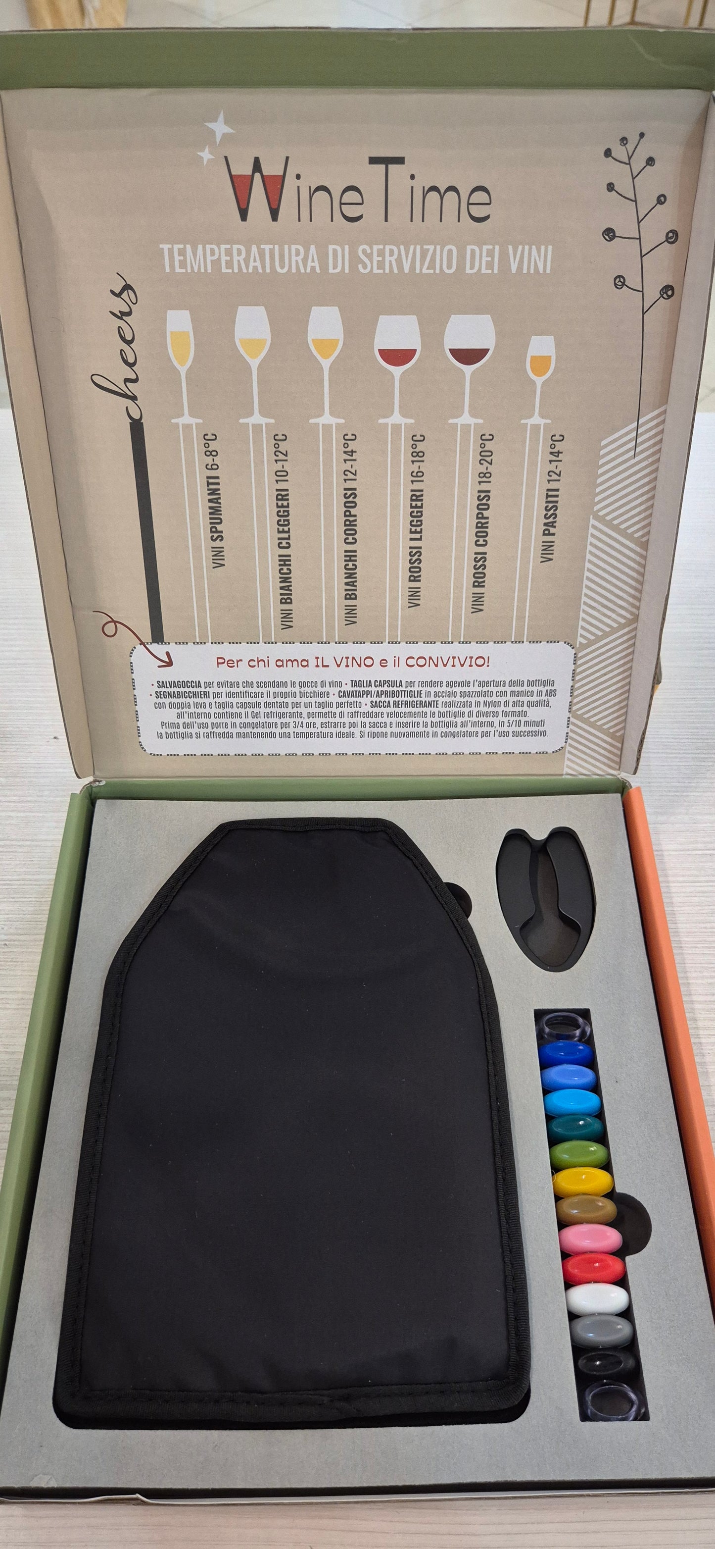 Sacca refrigerante per bottiglia con segnabicchieri e tagliacapsula Wald