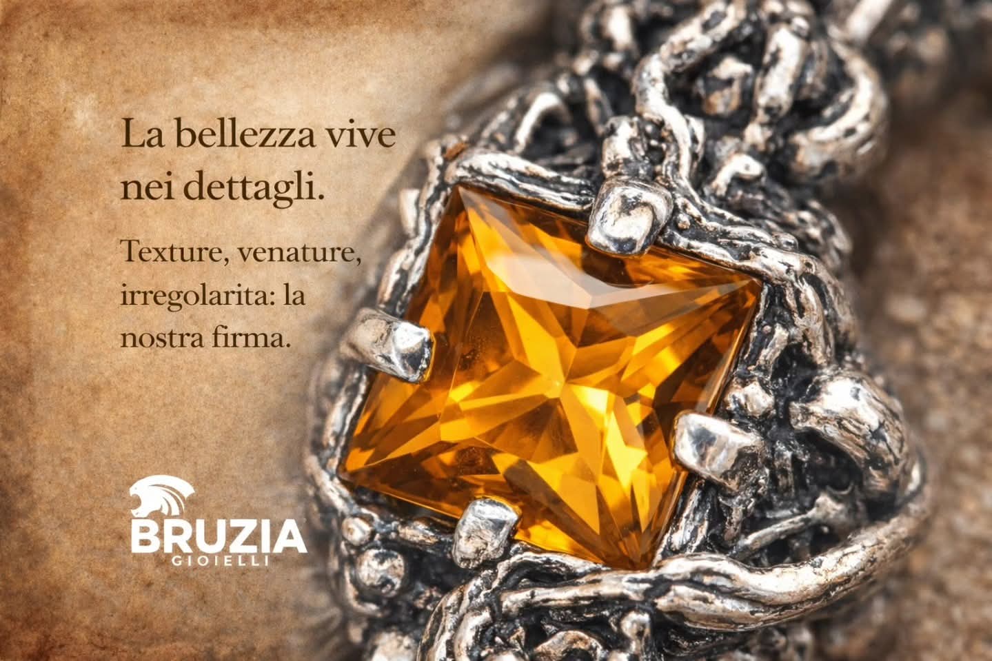Anello Bruzia – Argento Brunito e Topazio Giallo | Misura Regolabile