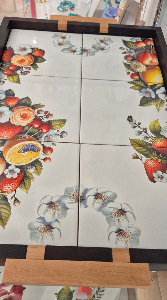 Vassoio Osaka in legno con mattonelle decoro Jardin