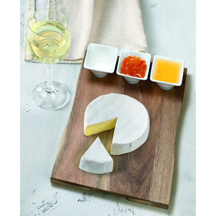 Tagliere in legno d’acacia con 3 boli in ceramica