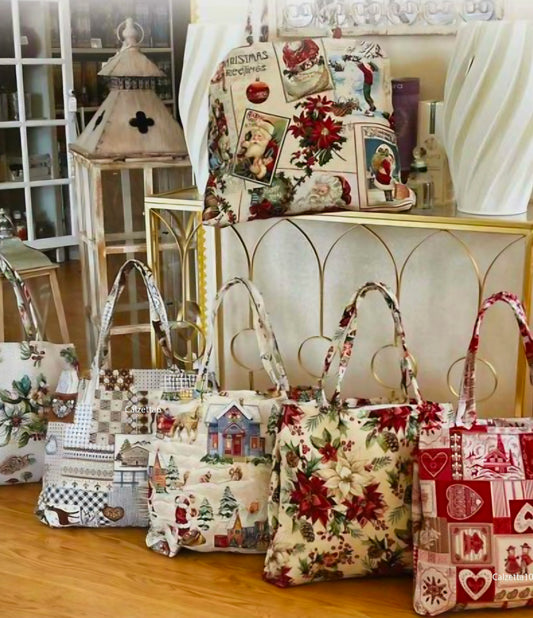 Borsa Shopping Natalizia in Tessuto Gobelin - Portatutto Natalizio