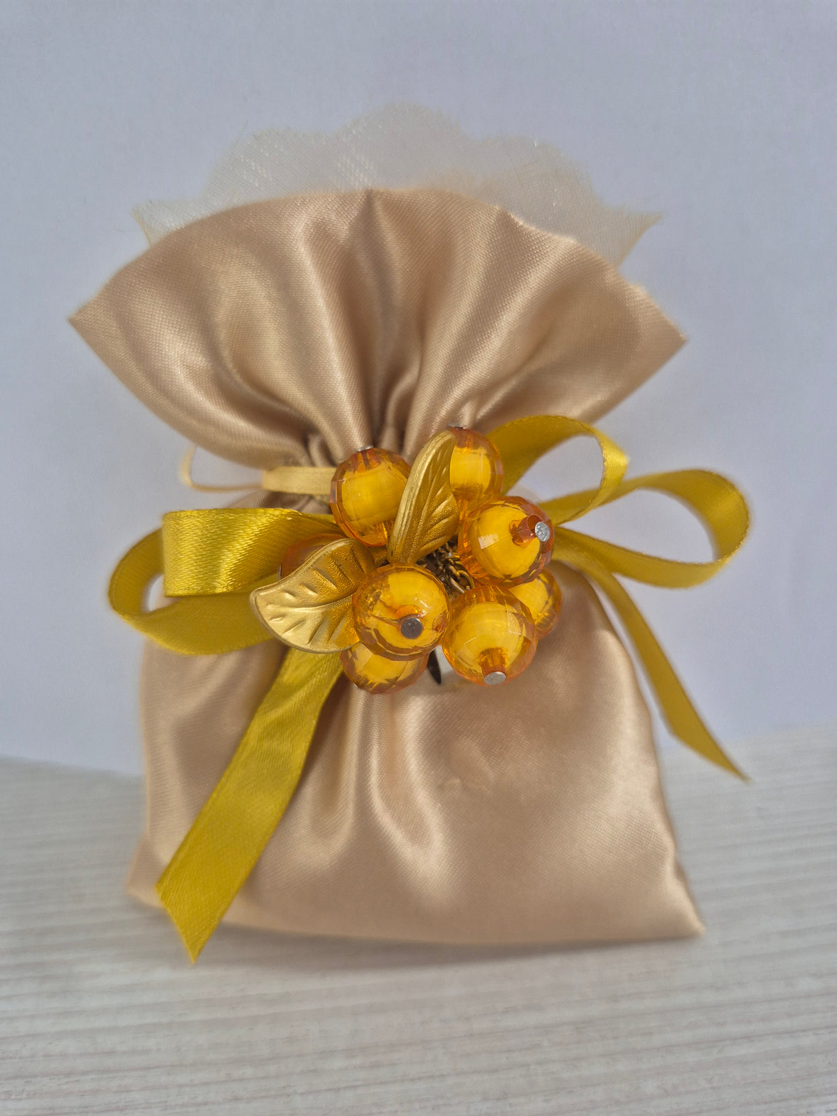 Sacchetto champagne con anello ferma foulard- set 46 pz