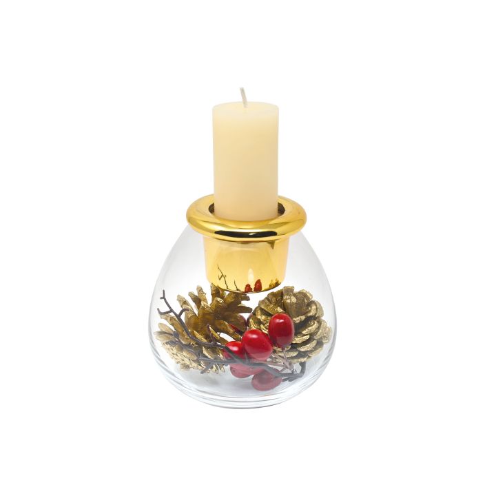 Candeliere Natalizio Vetro Trasparente con Porta Candela Oro Wald