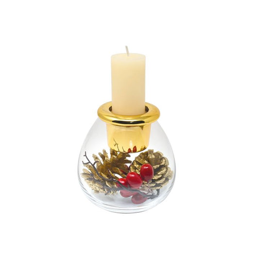 Candeliere Natalizio Vetro Trasparente con Porta Candela Oro Wald