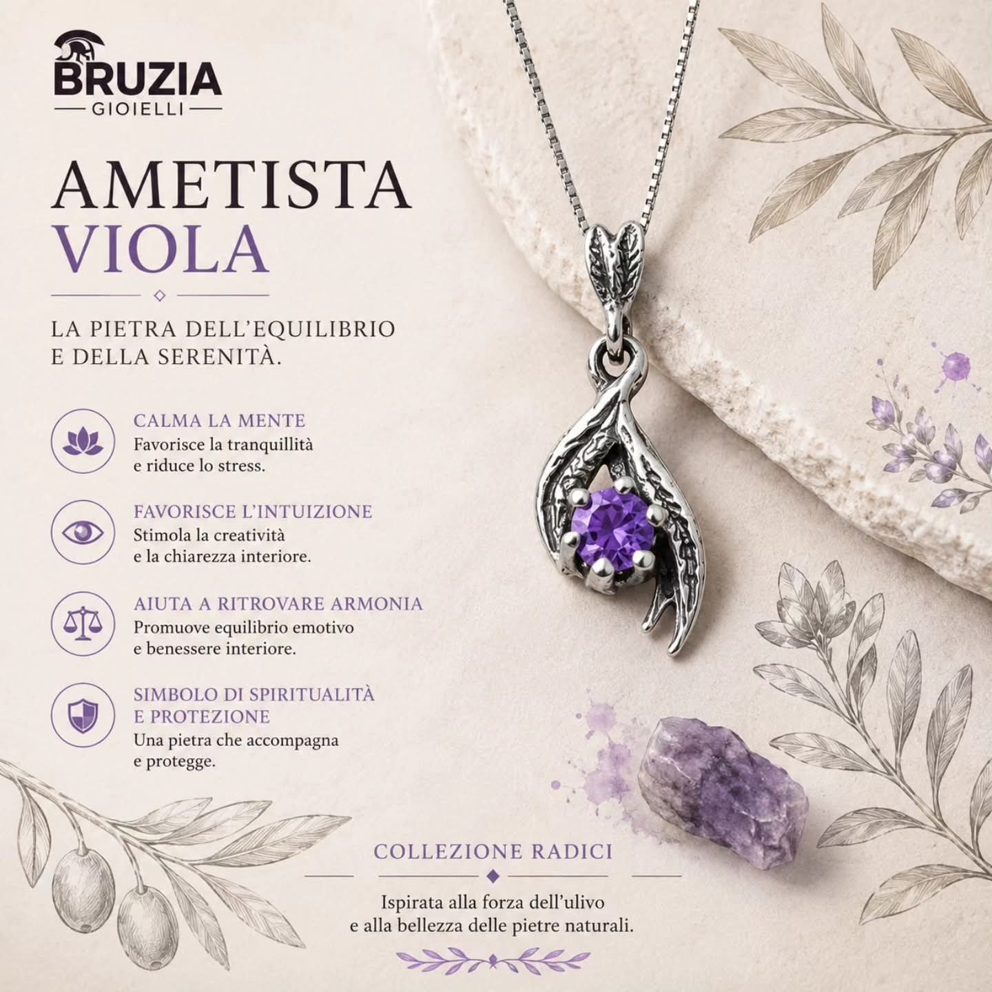 Set Collana e orecchini Ametista Radici Bruzia