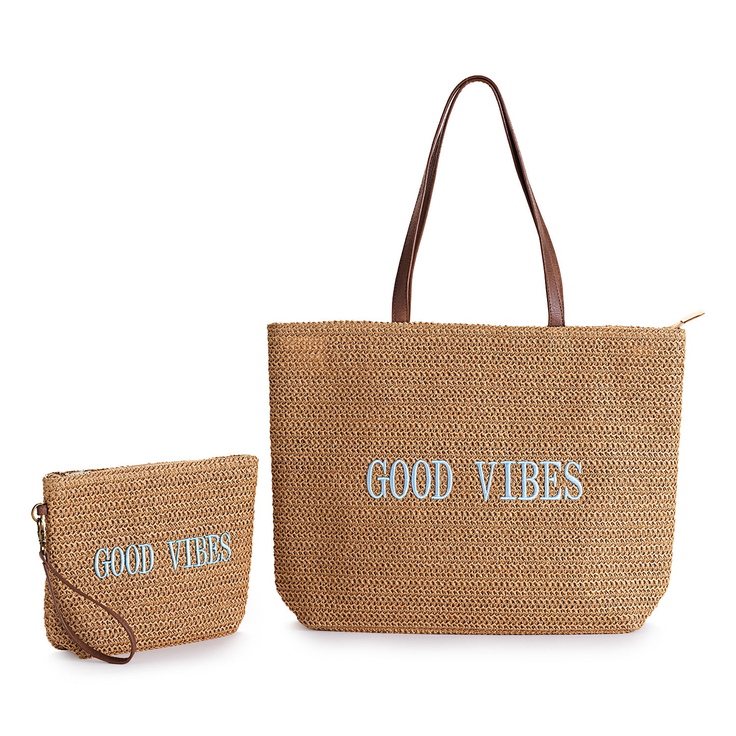 Borsa Shopper in Rattan con Pochette "Good Vibes" – Henriette
