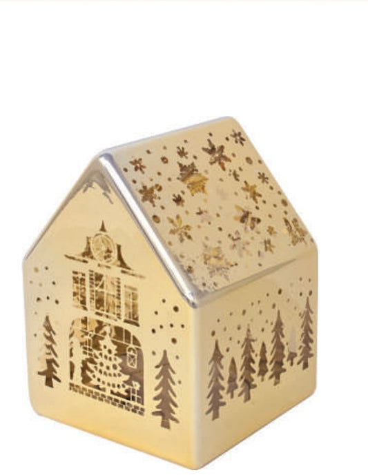 Casetta dorata di vetro con led