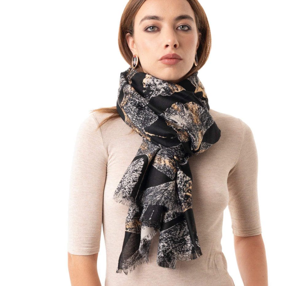 Sciarpa in cotone nero e oro